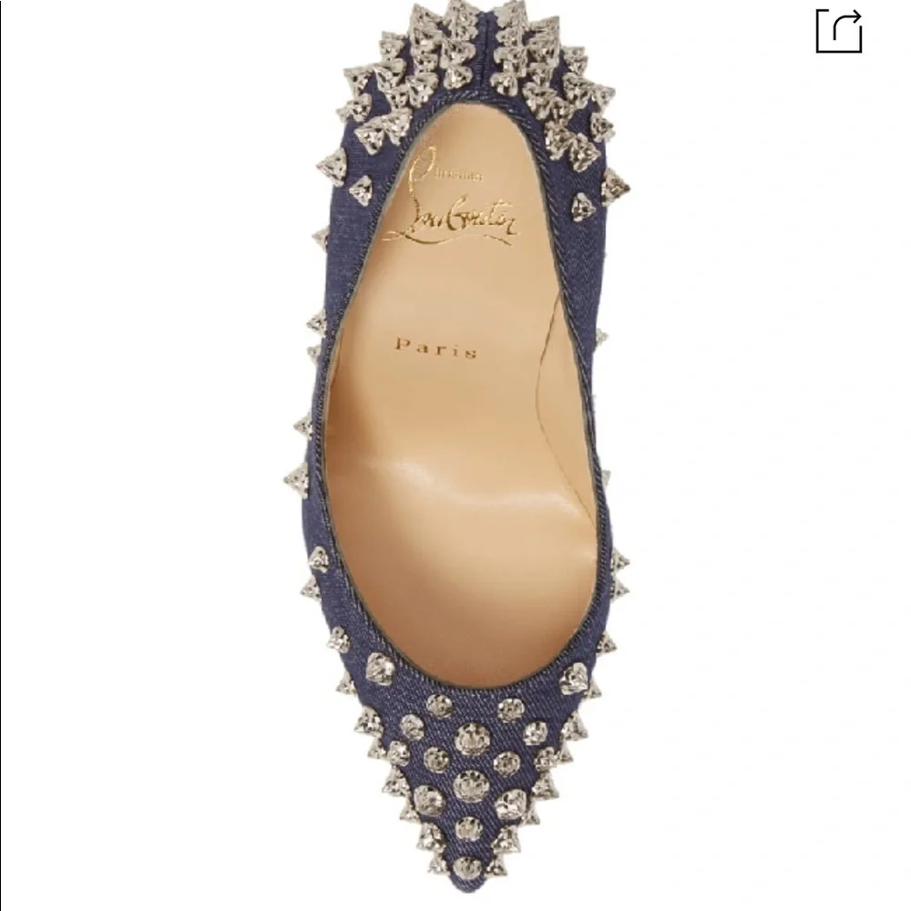 Louboutin Aimantaclou Studded Blue Denim Pumps Heels Size 39
